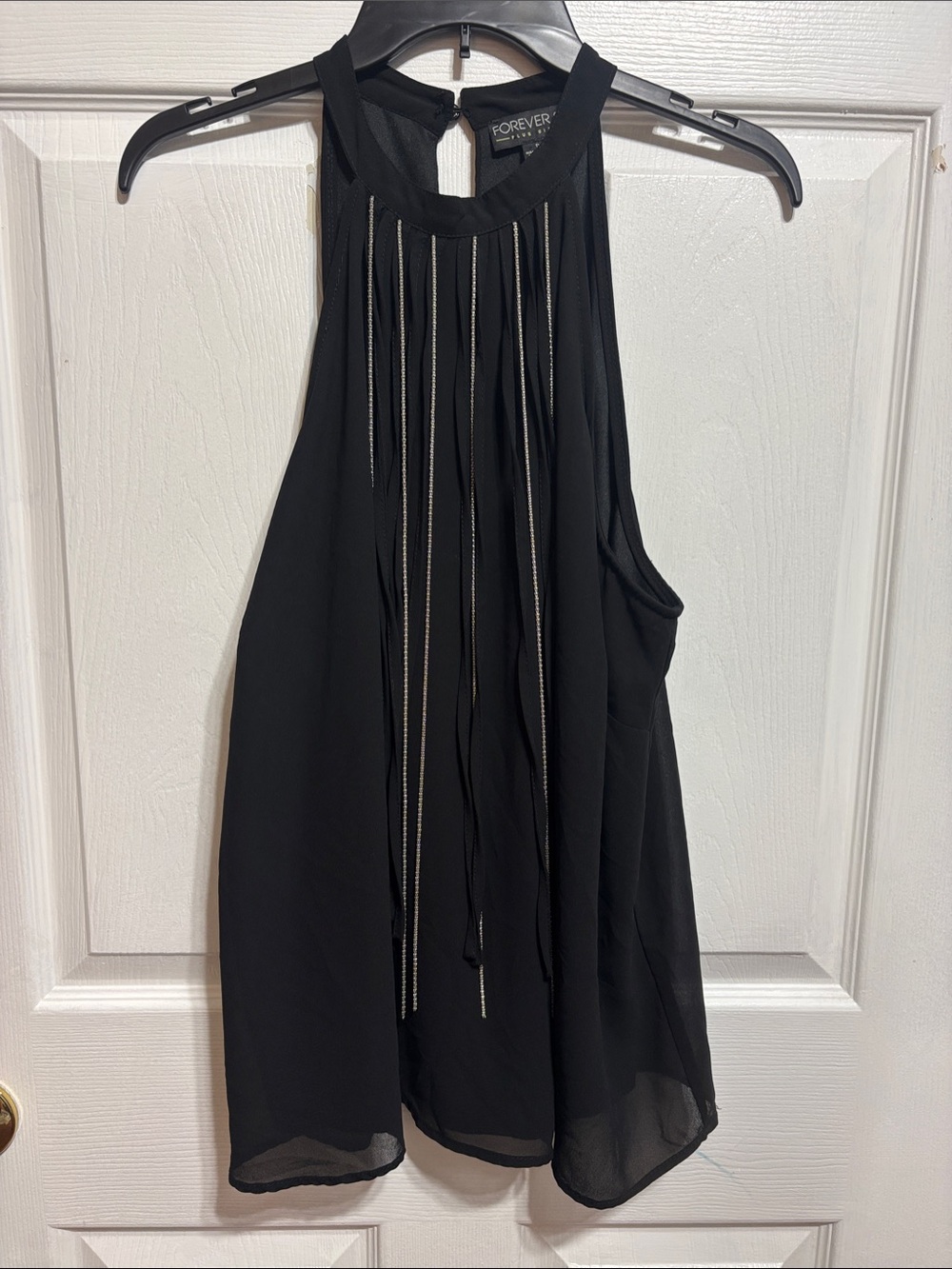 Forever 21 Black High-Neck Sleeveless Camisole with Metallic Tassel Trim